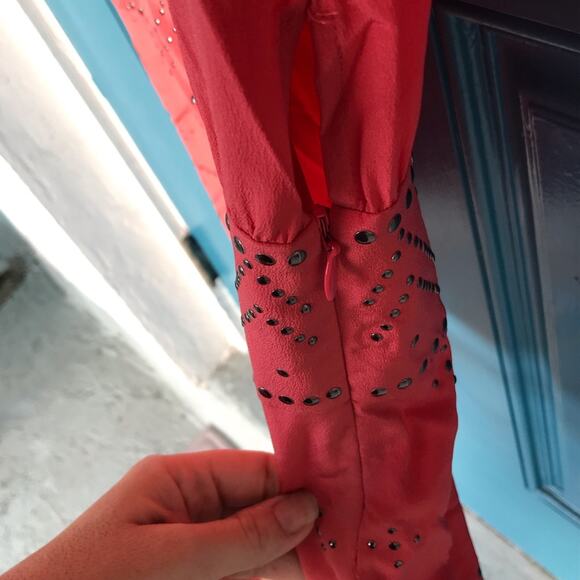 Haute Hippie Silk Metal Studs Top XS Grapefruit (pink boho tunic) - Picture 6 of 6